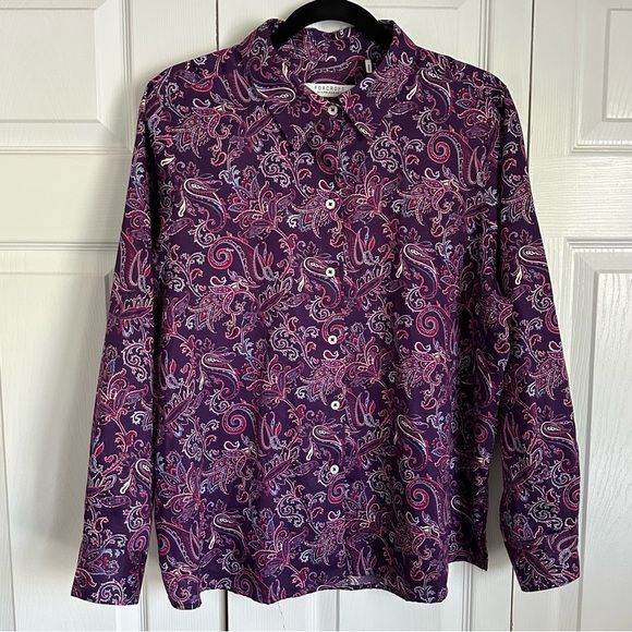 Foxcroft Appleseed's Womens 16P Purple Paisley Button Down Top Career Corpcore - Picture 1 of 9